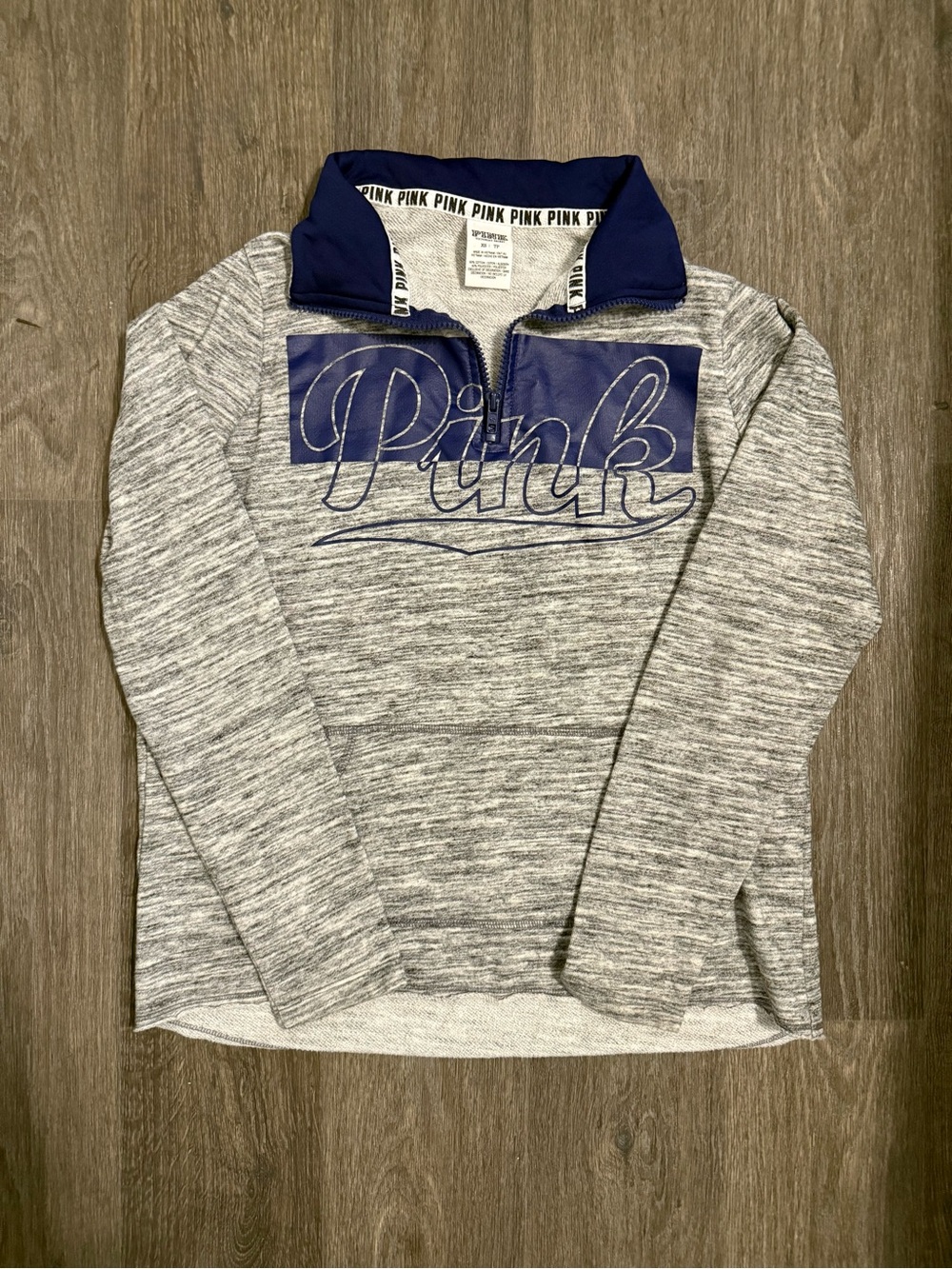 PINK Victoria's Secret Gray & Navy Quarter-Zip Pullover Top